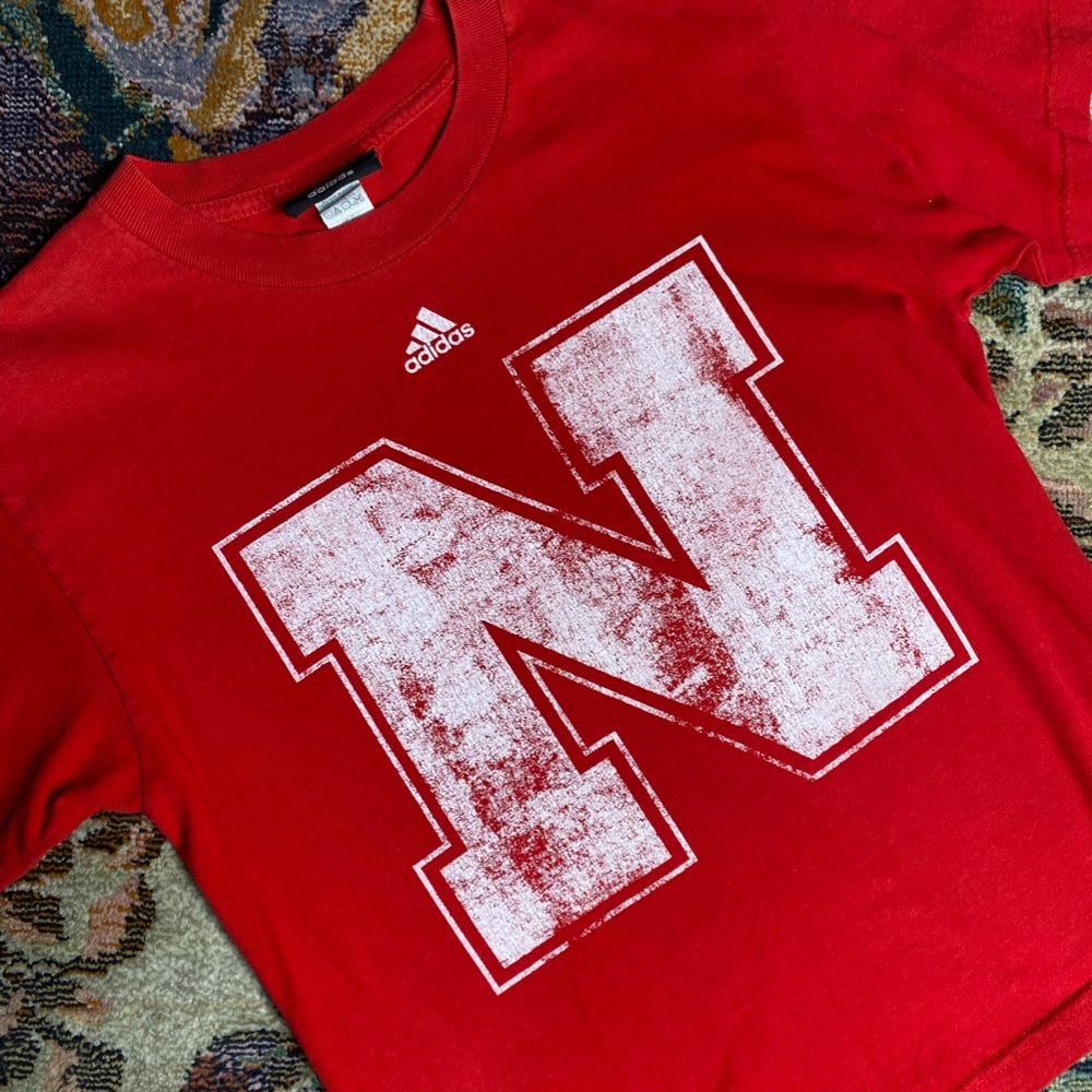 Adidas Nebraska Cornhuskers Tee_ Red and White
